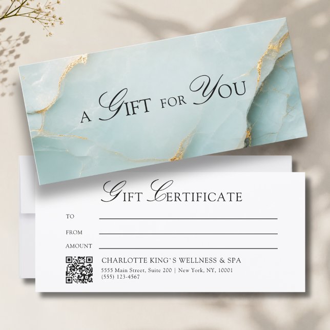 Elegant blå marmorerad QR-kod presentkort (A Gift for You! Blue Gold Marble QR Code Gift Certificate)