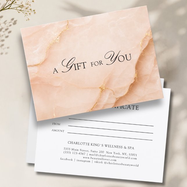 Elegant blå marmorgåvobrev (A Gift for You! Peach Gold Marble Gift Certificate)