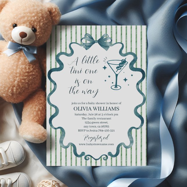 Elegant blå martinibåge baby shower inbjudningar (Skapare uppladdad)