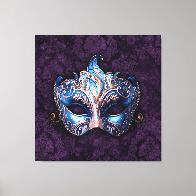 Elegant blå maskeradmask canvastryck (Framsida)