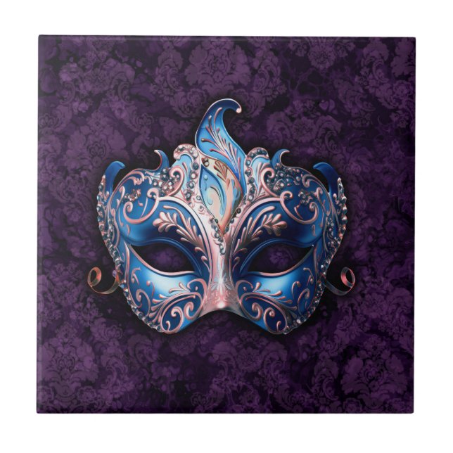 Elegant blå maskeradmask kakelplatta (Framsidan)