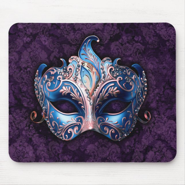 Elegant blå maskeradmask musmatta (Framsidan)