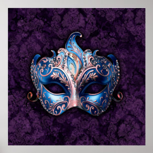 Elegant blå maskeradmask poster