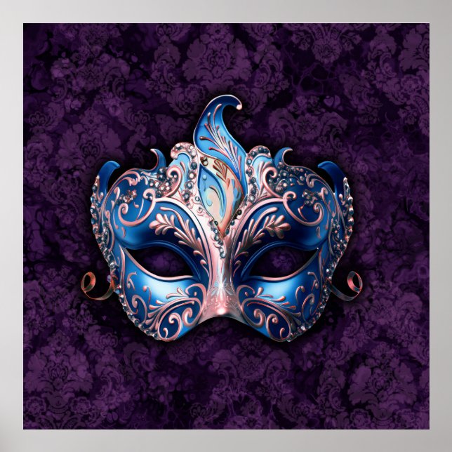 Elegant blå maskeradmask poster (Framsidan)