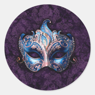Elegant blå maskeradmask runt klistermärke