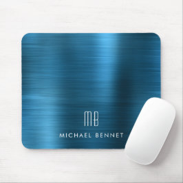 Elegant Blå Metallisk Monogramnamn Musmatta