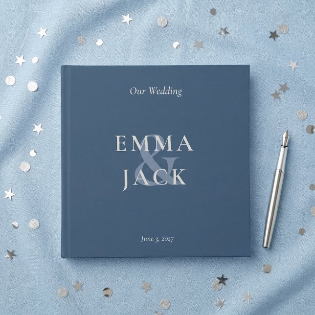 Elegant Blå Minimalistisk et-tecken Bröllop  Gästböcker (Elegant Blue Minimalist ampersand Wedding Guest Book)