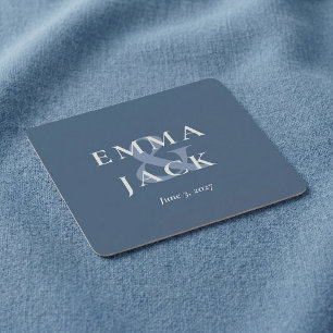 Elegant blå minimalistisk et-tecken Bröllop  Underlägg Papper Kvadrat