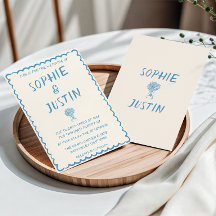 Elegant Blå Minimalistisk Handritad Bröllop