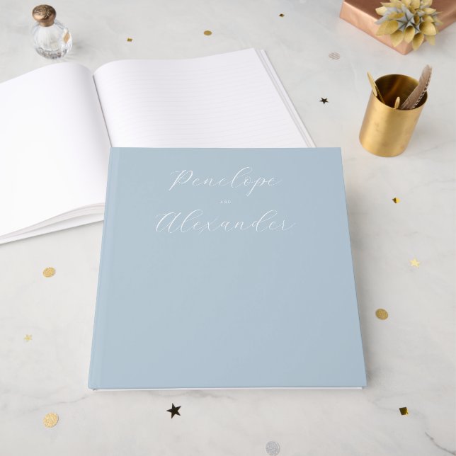Elegant blå minimalistisk kalligrafi gästböcker (Framsidan öppen)