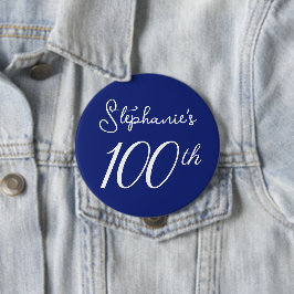Elegant Blå monogram 100:e Födelsedagsfesten Knapp