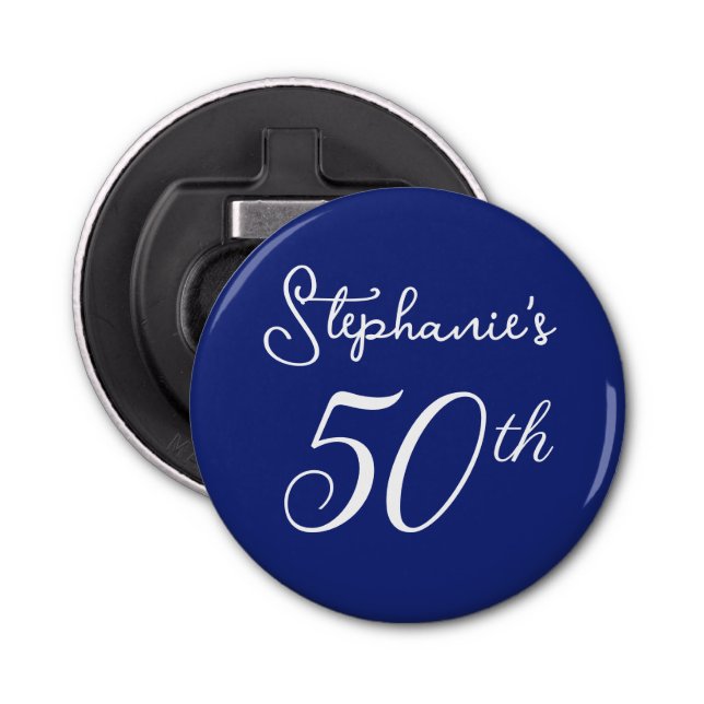 Elegant Blå monogram 50:e Födelsedagsfesten Flasköppnare (Framsidan)