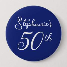 Elegant Blå monogram 50:e Födelsedagsfesten Knapp