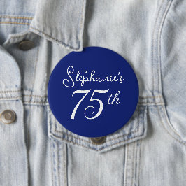 Elegant Blå Monogram 75:e Födelsedagsfest Knapp