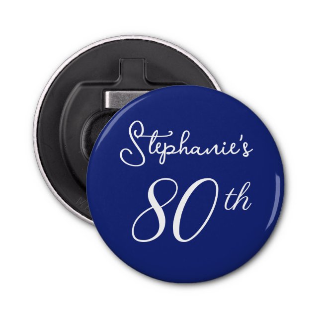 Elegant Blå monogram 80:e Födelsedagsfesten Flasköppnare (Framsidan)