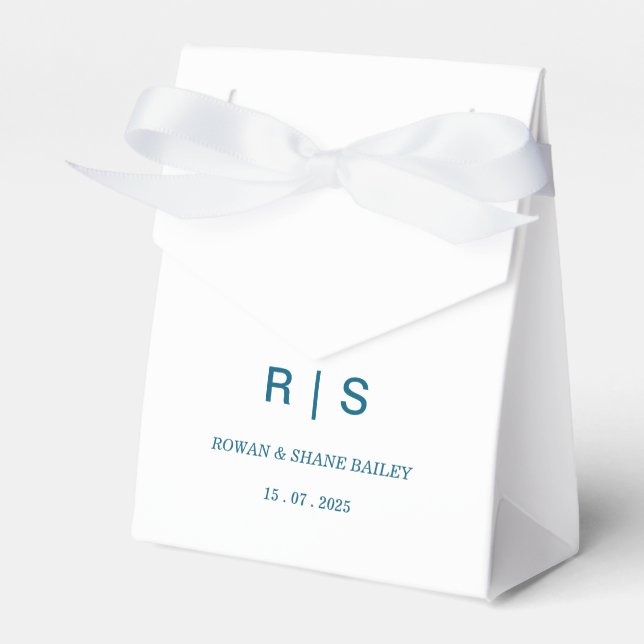 Elegant blå monogram bröllopspresentförpackning presentaskar (Framsidan Sidan)