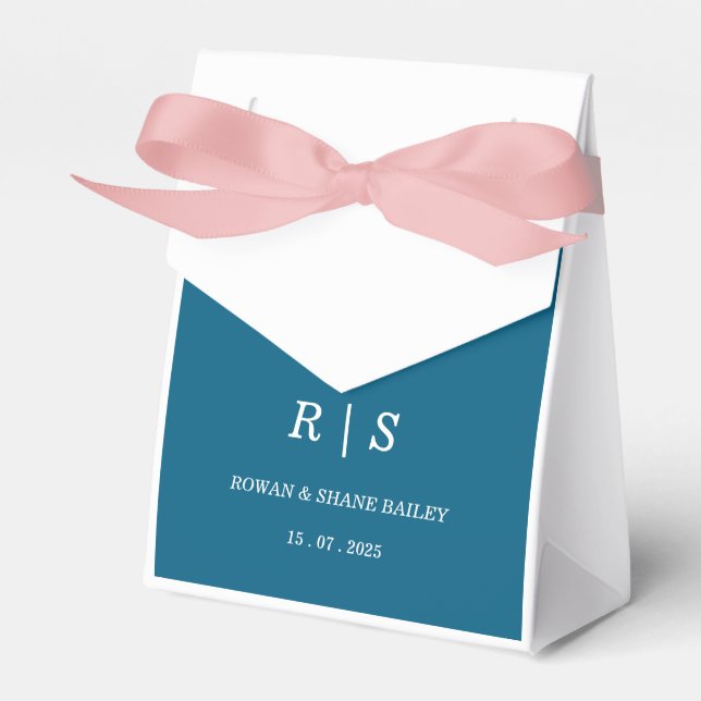 Elegant blå monogram bröllopspresentlåda presentaskar (Framsidan Sidan)