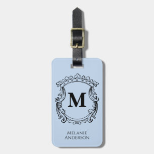 Elegant blå monogram-krön bagagebricka