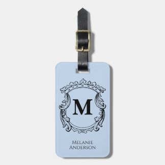 Elegant blå monogram-krön bagagebricka