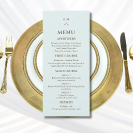 Elegant blå monogram pärl kristen bröllopsmeny meny