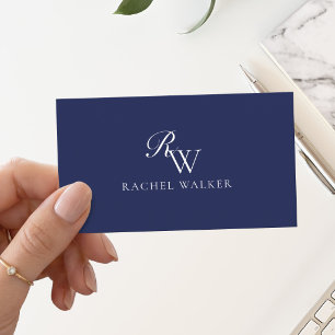 Elegant Blå Monogram Visitkort