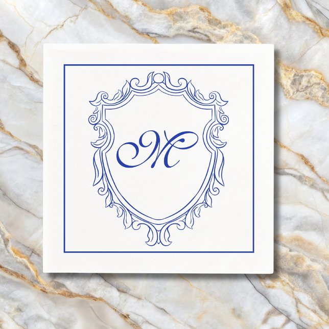 Elegant blå monograminitial  pappersservett (Skapare uppladdad)