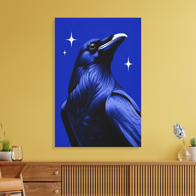 Elegant blå monokrom redaktionell konst med korp canvastryck (Insitu (Vardagsrum))
