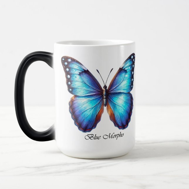 Elegant blå Morpho fjäril omslag Magisk Mugg (Vänster)