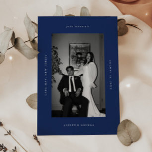 Elegant Blå Nygifta Bröllopsfoto Elopement Meddelande