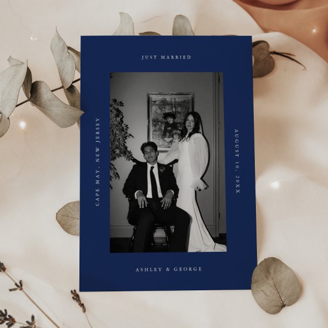 Elegant Blå Nygifta Bröllopsfoto Elopement Meddelande (Skapare uppladdad)