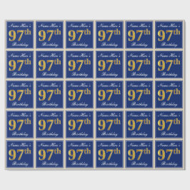 Elegant, Blå, Oäkta Guld 97-årsdag + Namn Presentpapper