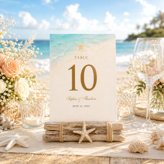 Elegant Blå Ocean Sjöstjärna Bröllop Bordsnummer