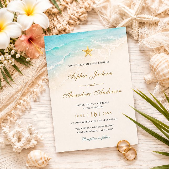 Elegant Blå Ocean Sjöstjärna Bröllop Inbjudningar (Skapare uppladdad)