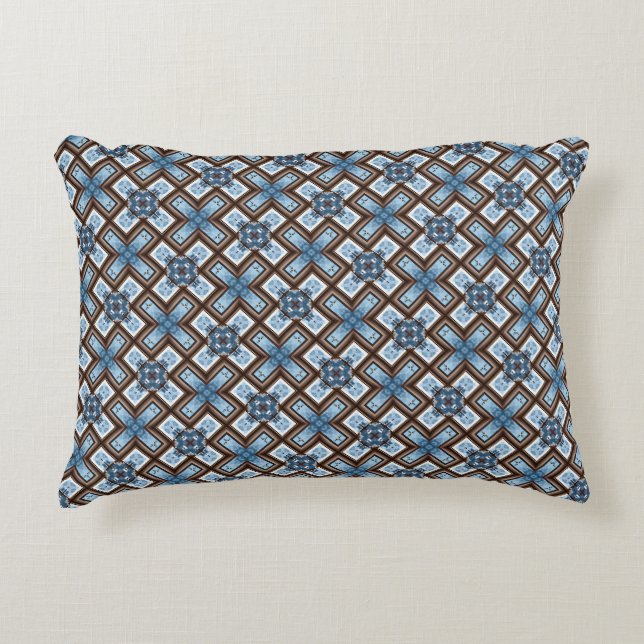Elegant blå och brun geometrisk mönster  prydnadskudde (Framsidan)