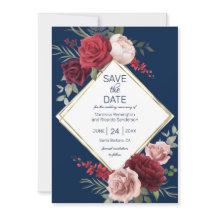 Elegant Blå och Burgundy Blommigt Vattenfärg