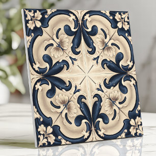 Elegant Blå och Elfenbensfärgad Barock Kakelplatta