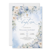 Elegant blå och elfenbensfärgad blomsterpojke dop