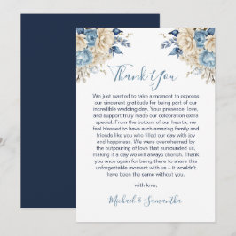 Elegant blå och elfenbensfärgad rosbröllop tack kort