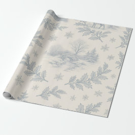Elegant blå och elfenbensvitt vintertoile jul presentpapper