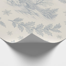 Elegant blå och elfenbensvitt vintertoile jul presentpapper