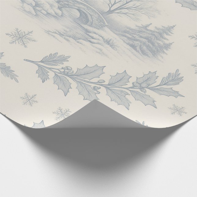 Elegant blå och elfenbensvitt vintertoile jul presentpapper (Hörn)
