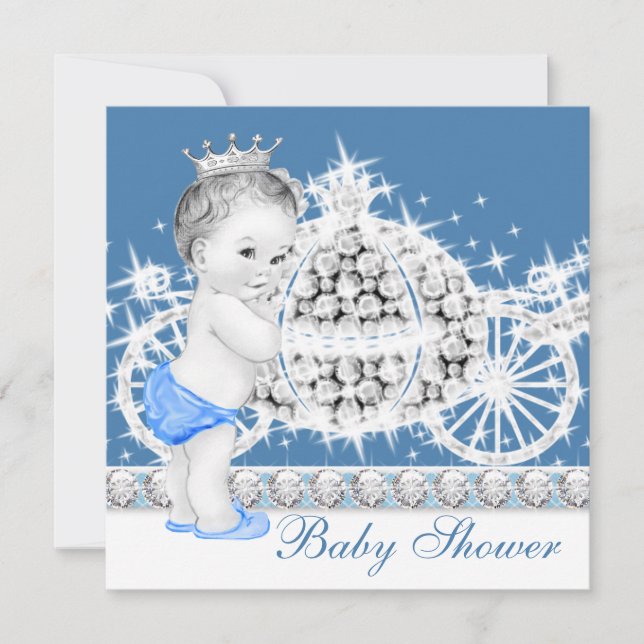 Elegant blå och grå prins baby shower inbjudningar (Framsida)