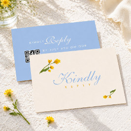 Elegant blå och gul akvarellblommig bröllop OSA kort