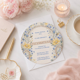 Elegant blå och gul blomsterbåge
