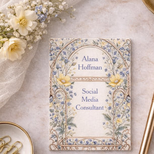 Elegant blå och gul blomsterbåge visitkort