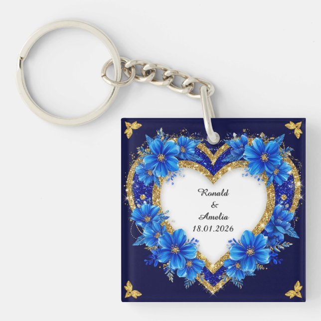 Elegant blå och gul hjärtram (Framsidan)