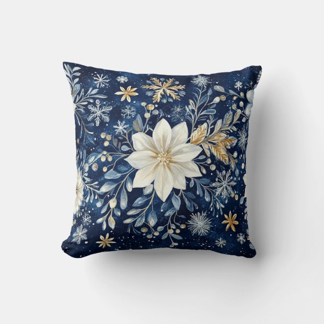 Elegant blå och gul julstjärna  kudde (Framsida)