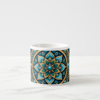 Elegant blå och gul mandala geometrisk keramisk mu espressomugg