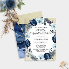 Elegant Blå och Guld Blommig, Agate Quinceañera