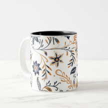 Elegant blå och guld blommig mönster mugg